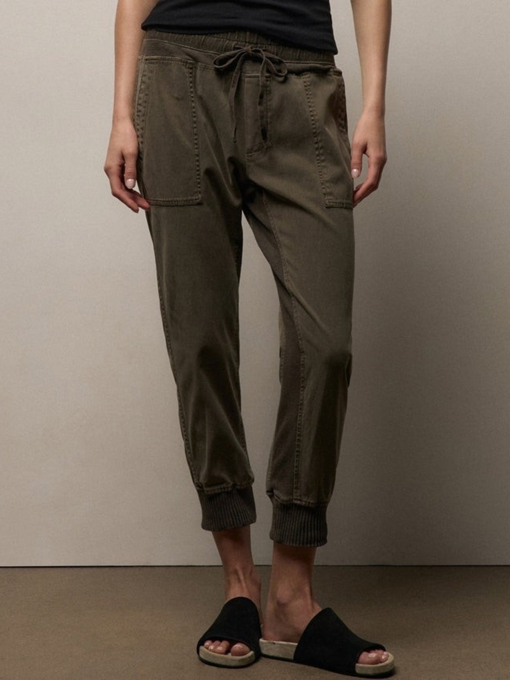 James Perse Mixed Media Fine Couduroy Brown Drawstring Cargo Joggers Pants 2 M